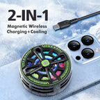 2-in-1 Magnetic Wireless Charger and Phone Cooler – 15W Charging, Digital Display and RGB Lights
