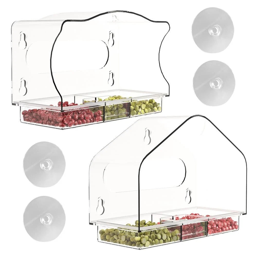 Transparent Acrylic Window Hummingbird Feeder – Clear-Mount Bird Feeding Station for Home Windows