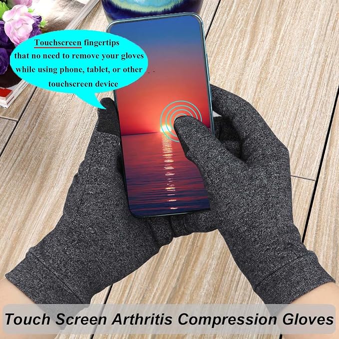 2 Pairs Arthritis Gloves for Pain, Hand Compression Gloves for Women Men, Carpal Tunnel, Joint Pain, Rheumatoid Arthritis Hand Support - Touchscreen Gloves for Typing, Work (Full Finger, Large)