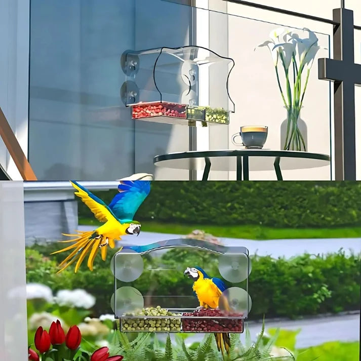Transparent Acrylic Window Hummingbird Feeder – Clear-Mount Bird Feeding Station for Home Windows