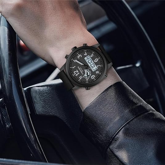 PINIDOUS Men’s Digital Analog Quartz Watch – Waterproof Wristwatch with Military-Inspired Design