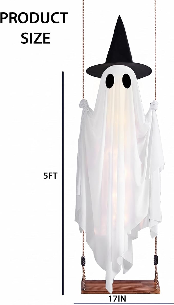 5FT Hanging Ghost Decoration – Halloween Outdoor Display with Swinging Design