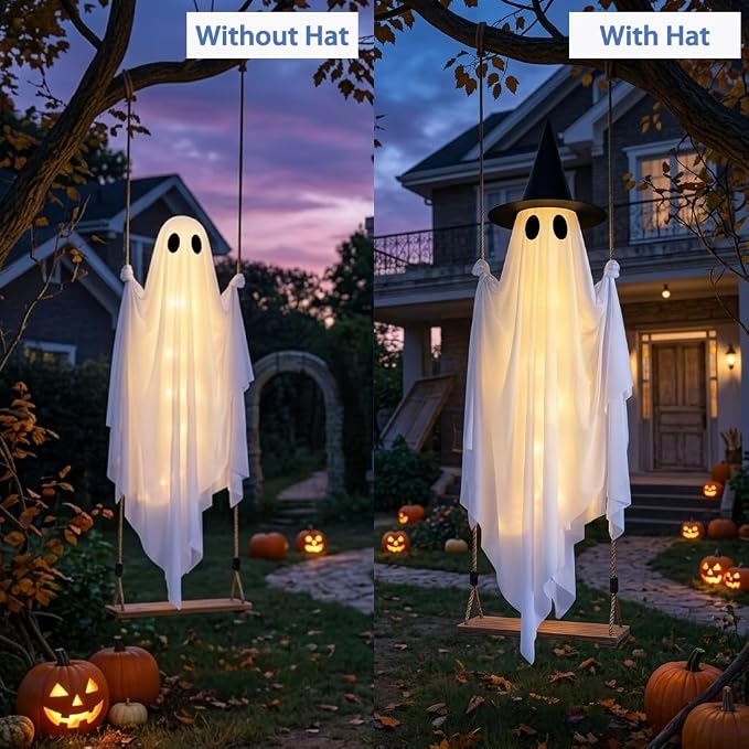 5FT Hanging Ghost Decoration – Halloween Outdoor Display with Swinging Design