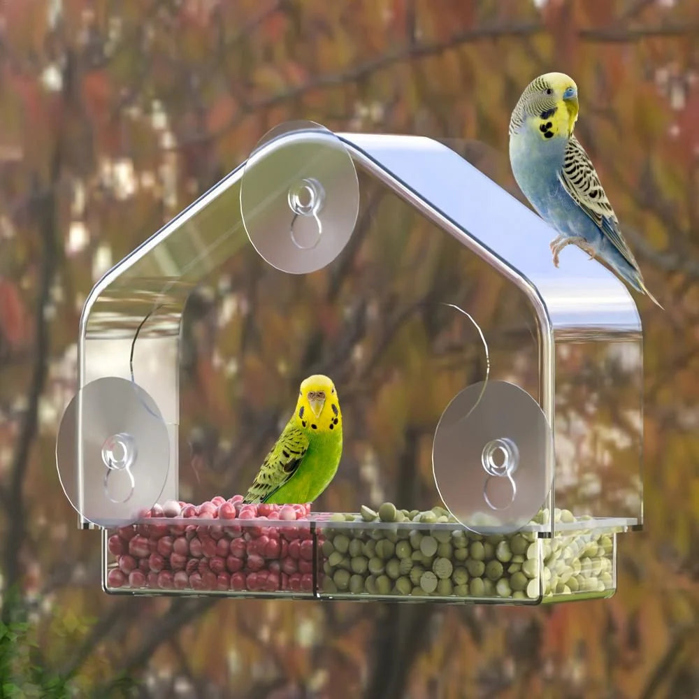 Transparent Acrylic Window Hummingbird Feeder – Clear-Mount Bird Feeding Station for Home Windows