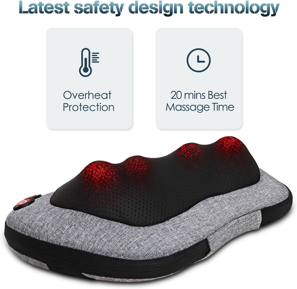 VIKTOR JURGEN Shiatsu Back Massager with Heat Function – Gray, Portable Massage Cushion