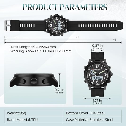 PINIDOUS Men’s Digital Analog Quartz Watch – Waterproof Wristwatch with Military-Inspired Design
