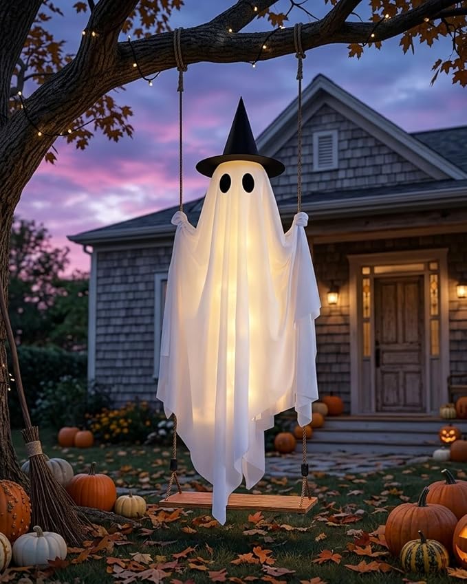5FT Hanging Ghost Decoration – Halloween Outdoor Display with Swinging Design