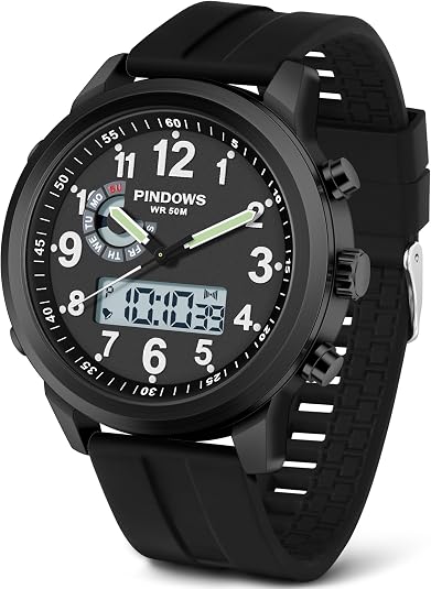 PINIDOUS Men’s Digital Analog Quartz Watch – Waterproof Wristwatch with Military-Inspired Design