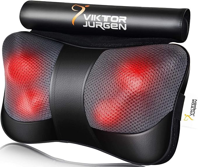 VIKTOR JURGEN Shiatsu Back Massager with Heat Function – Gray, Portable Massage Cushion