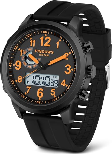 PINIDOUS Men’s Digital Analog Quartz Watch – Waterproof Wristwatch with Military-Inspired Design