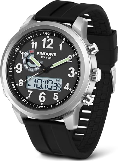 PINIDOUS Men’s Digital Analog Quartz Watch – Waterproof Wristwatch with Military-Inspired Design