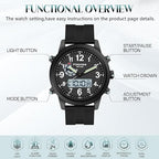 PINIDOUS Men’s Digital Analog Quartz Watch – Waterproof Wristwatch with Military-Inspired Design