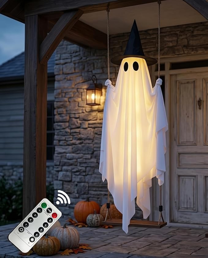 5FT Hanging Ghost Decoration – Halloween Outdoor Display with Swinging Design
