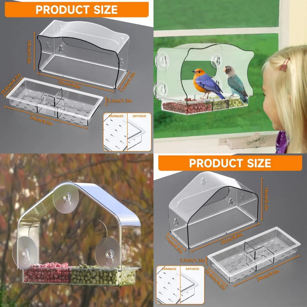 Transparent Acrylic Window Hummingbird Feeder – Clear-Mount Bird Feeding Station for Home Windows