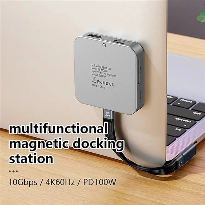 8-in-1 Magnetic M.2 NVMe SSD Enclosure – USB-C 3.2 Gen 2 10Gbps with 100W PD Charging for iPhone 15 Pro and MacBook
