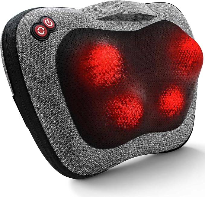 VIKTOR JURGEN Shiatsu Back Massager with Heat Function – Gray, Portable Massage Cushion