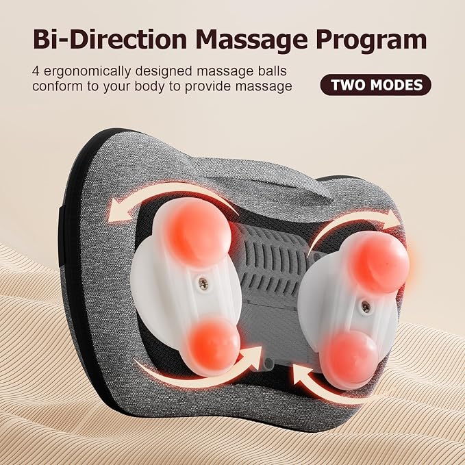 VIKTOR JURGEN Shiatsu Back Massager with Heat Function – Gray, Portable Massage Cushion