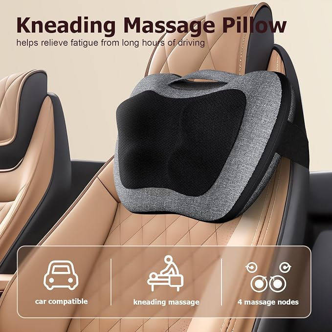 VIKTOR JURGEN Shiatsu Back Massager with Heat Function – Gray, Portable Massage Cushion