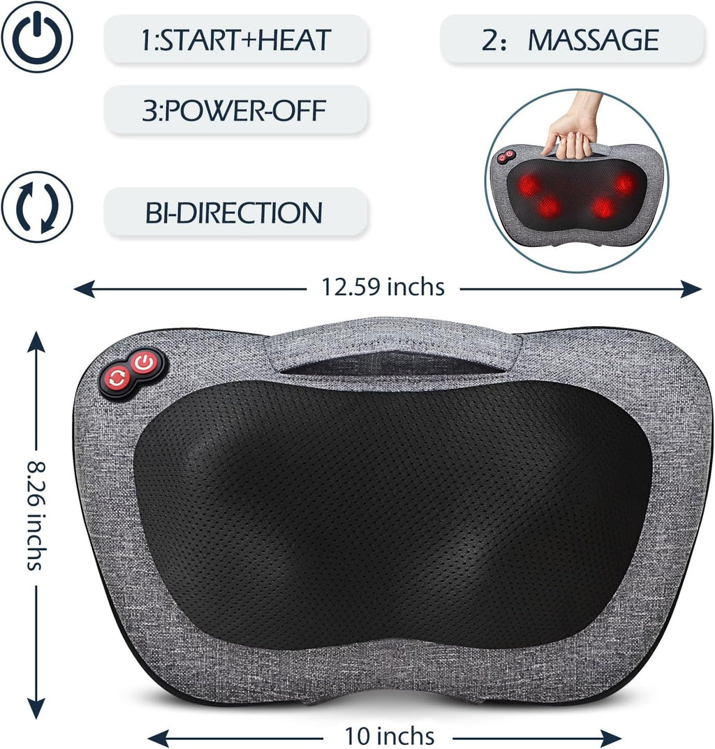VIKTOR JURGEN Shiatsu Back Massager with Heat Function – Gray, Portable Massage Cushion