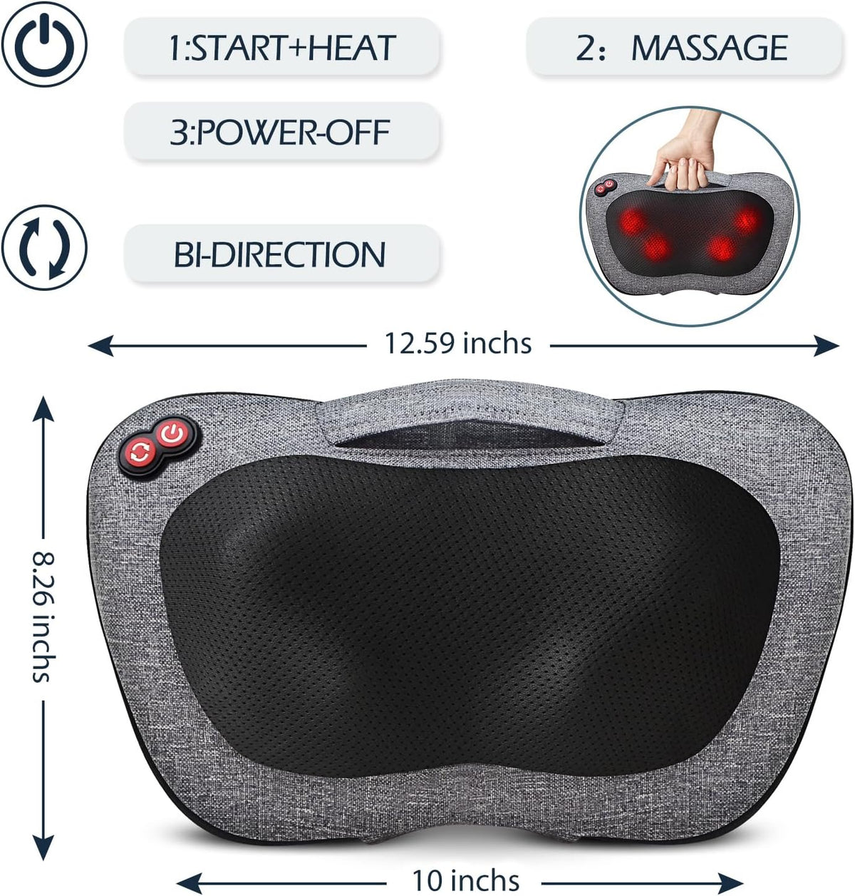 VIKTOR JURGEN Shiatsu Back Massager with Heat Function – Gray, Portable Massage Cushion