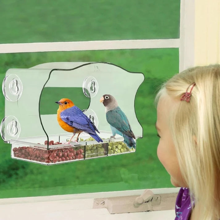 Transparent Acrylic Window Hummingbird Feeder – Clear-Mount Bird Feeding Station for Home Windows