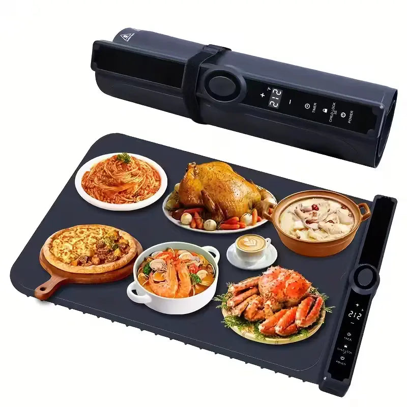 Portable Food Warming Mat with 3 Temperature Levels & 6-Hour Timer