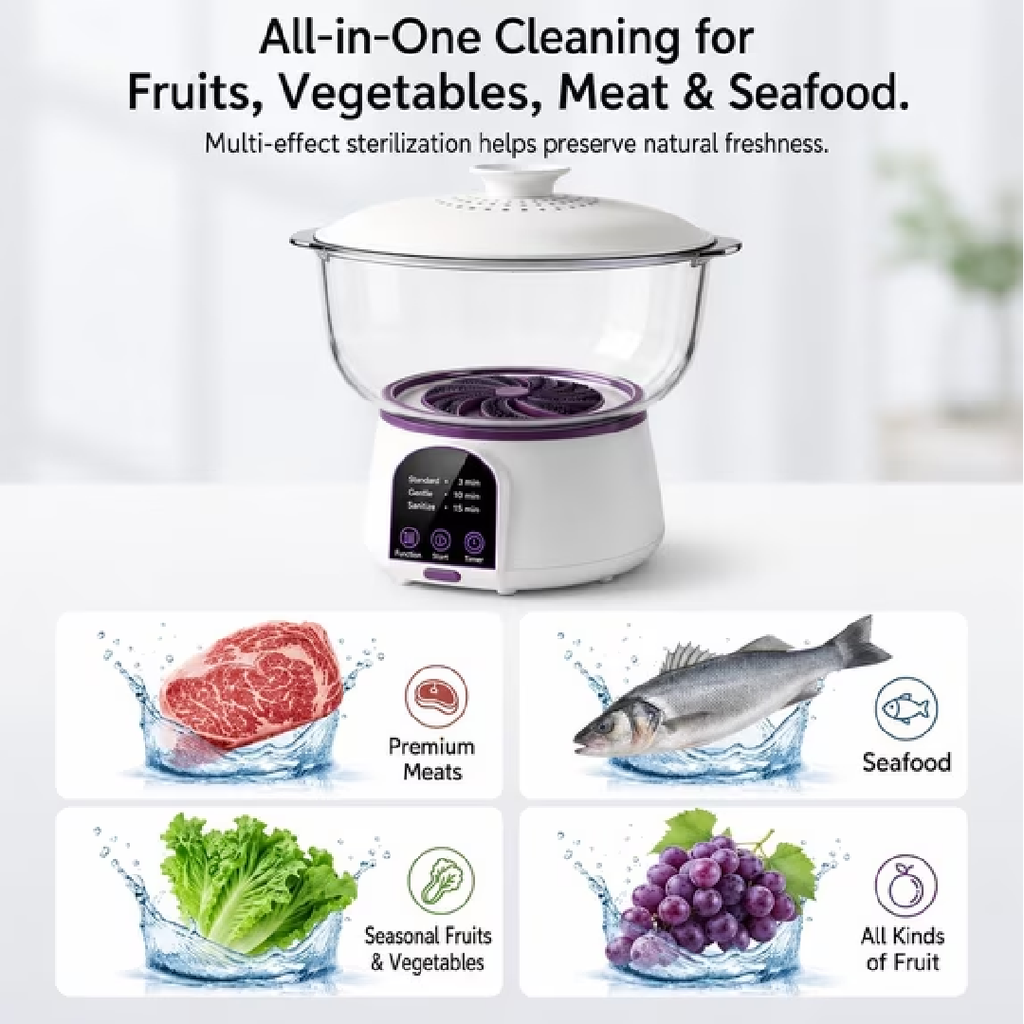 Electric Fruit and Vegetable Washer – 3.8L Purple Produce Cleaning Machine