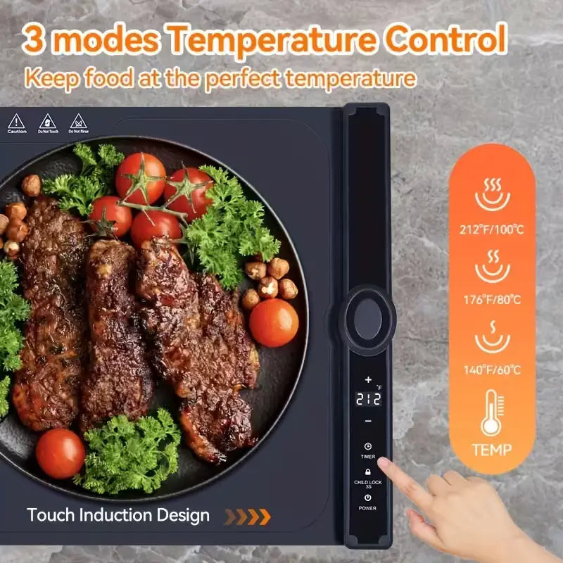 Portable Food Warming Mat with 3 Temperature Levels & 6-Hour Timer