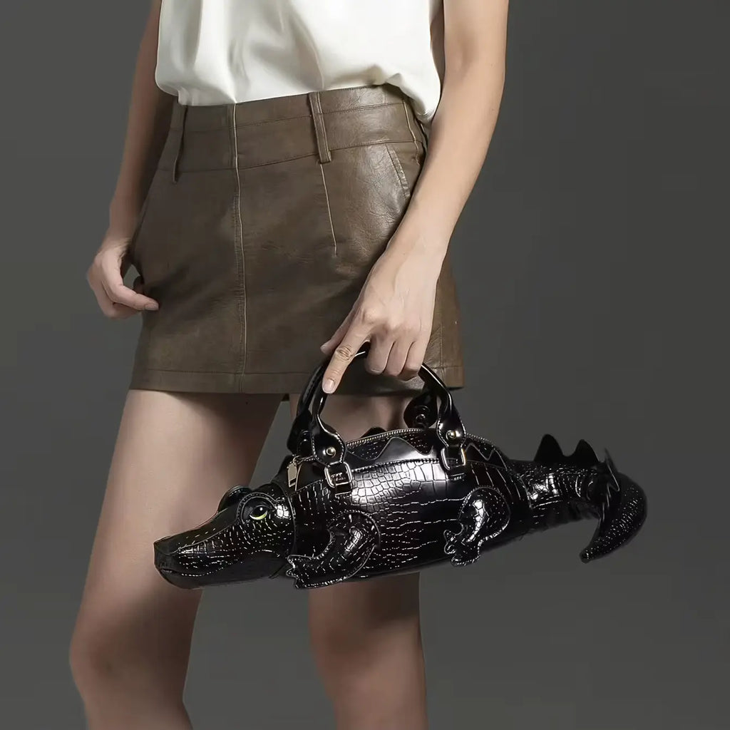 Crocodile Shaped Handmade PU Leather Handbag