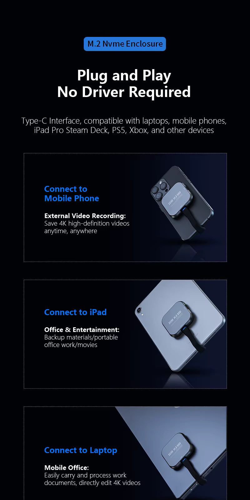 Magnetic M.2 NVMe SSD Expansion Dock – USB 3.2 Type-C 10Gbps with PD Fast Charging for iPhone, iPad, PS5 and Laptop