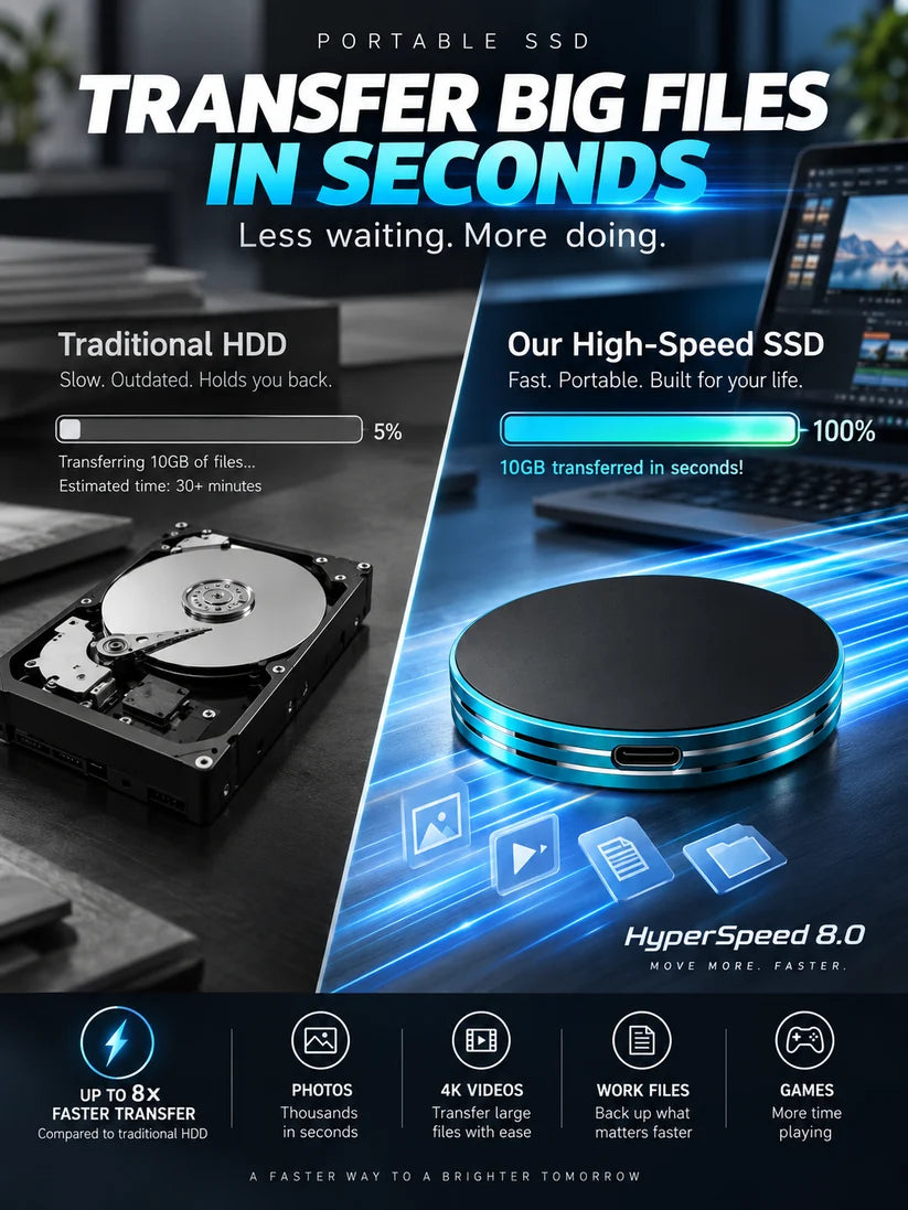 Magnetic Portable External SSD – Compact Solid State Drive with USB-C Connectivity