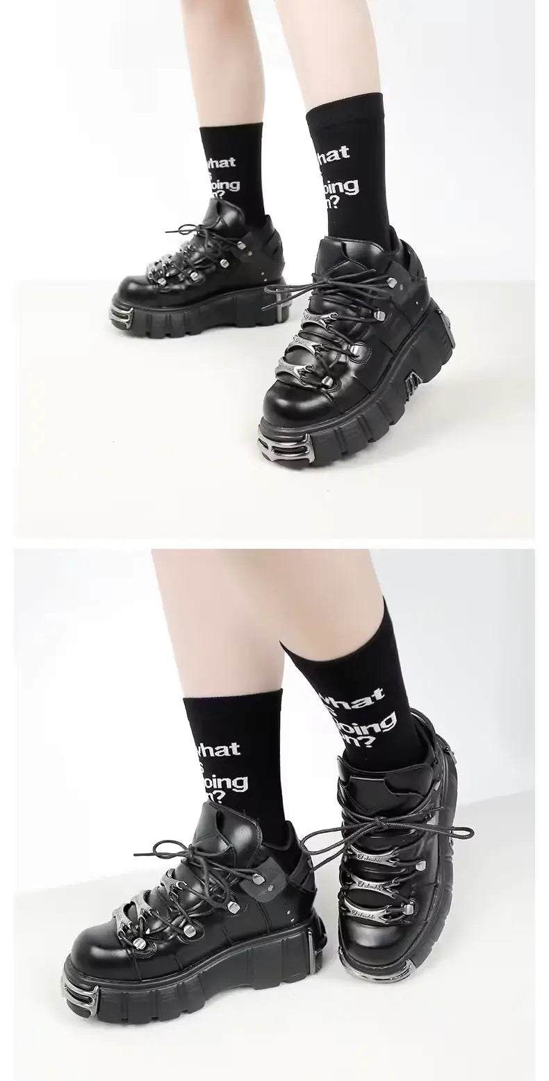 Punk Style Metal Decor Lace Up Rock Boots