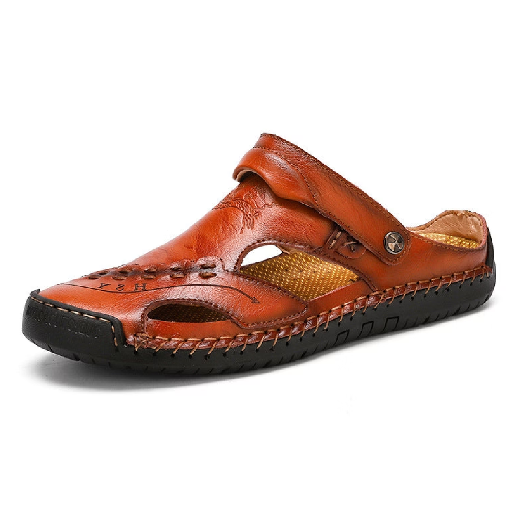 Sursell Men's Handmade Leather Sandals – Breathable Casual Open-Toe Footwear