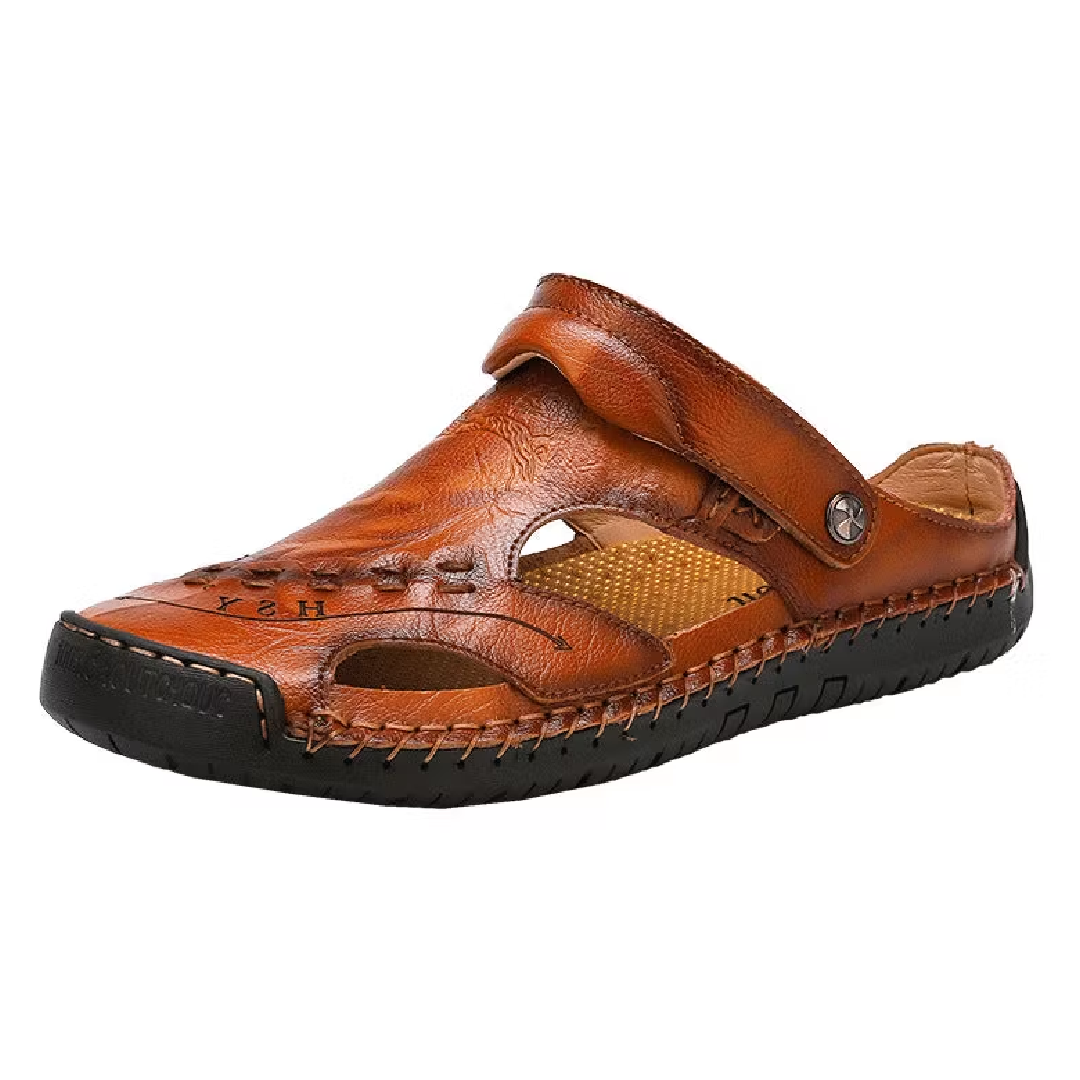 Sursell Men's Handmade Leather Sandals – Breathable Casual Open-Toe Footwear