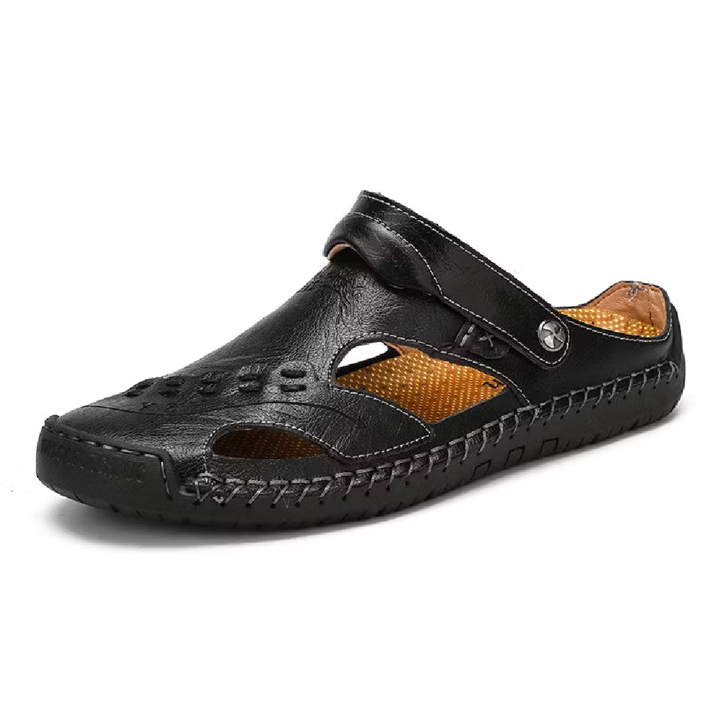 Sursell Men's Handmade Leather Sandals – Breathable Casual Open-Toe Footwear