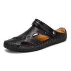 Sursell Men's Handmade Leather Sandals – Breathable Casual Open-Toe Footwear