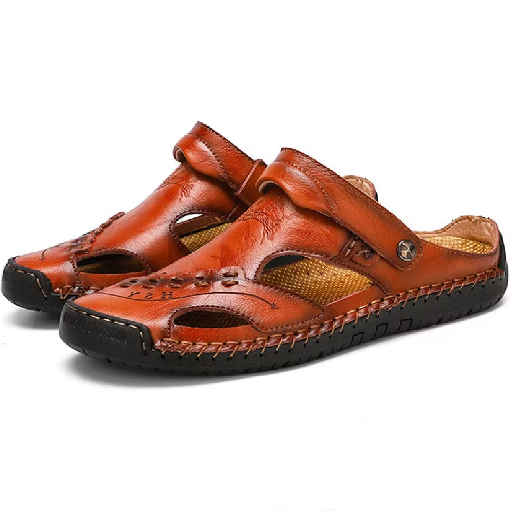 Sursell Men's Handmade Leather Sandals – Breathable Casual Open-Toe Footwear