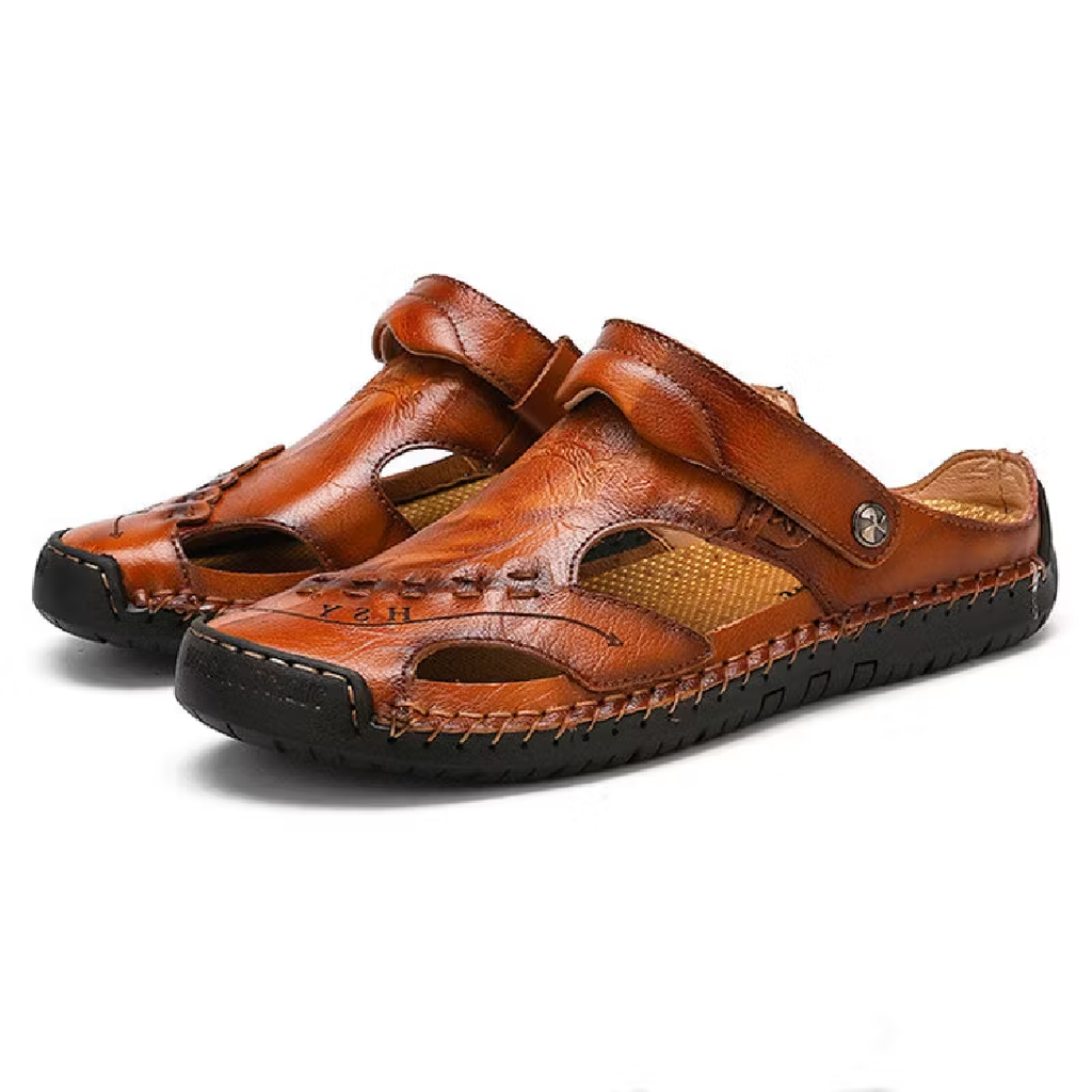 Sursell Men's Handmade Leather Sandals – Breathable Casual Open-Toe Footwear