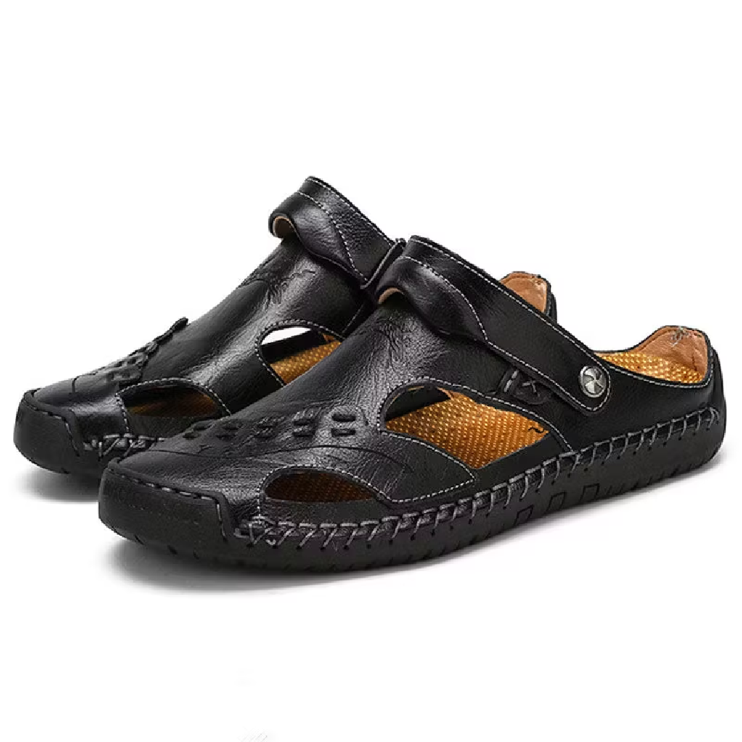 Sursell Men's Handmade Leather Sandals – Breathable Casual Open-Toe Footwear