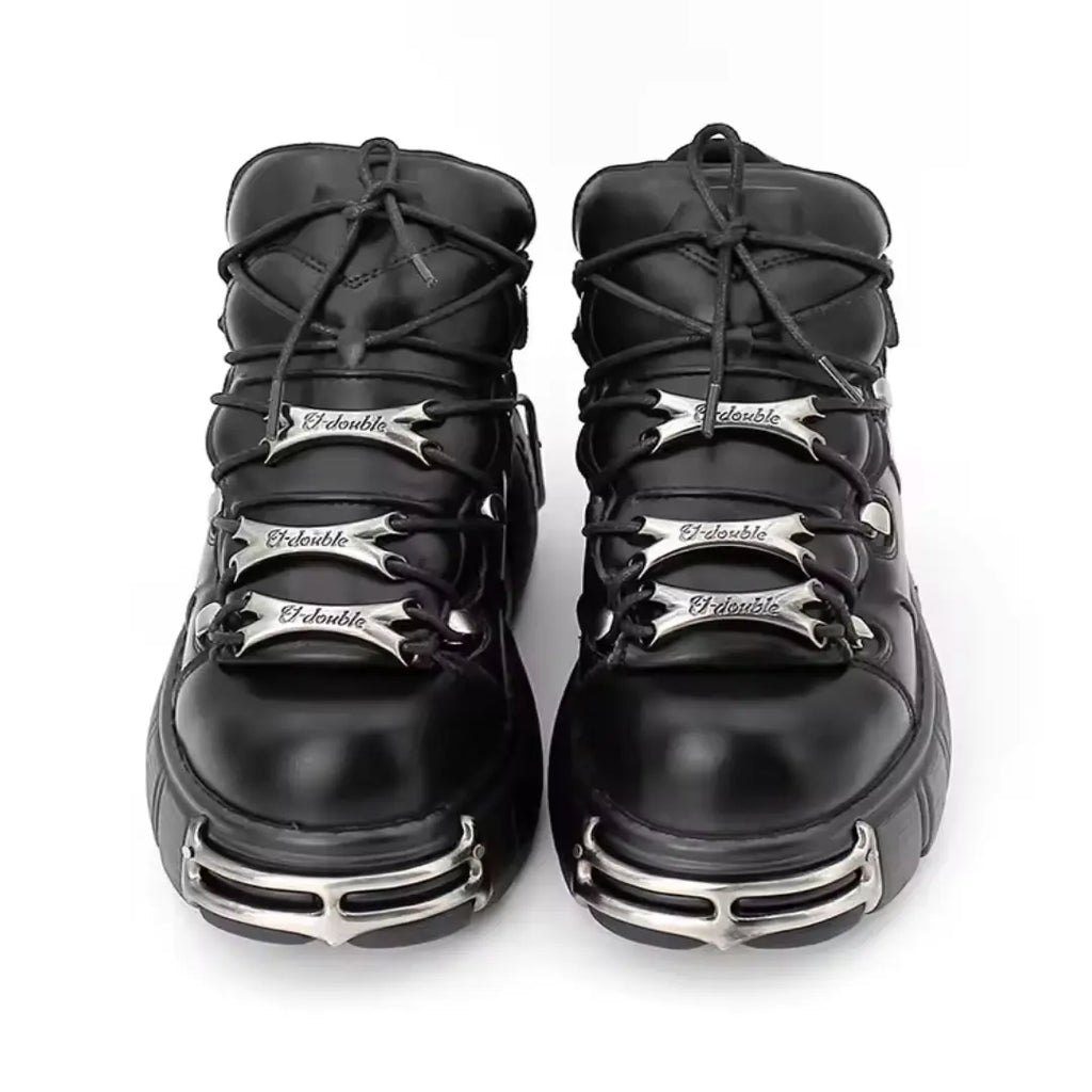 Punk Style Metal Decor Lace Up Rock Boots