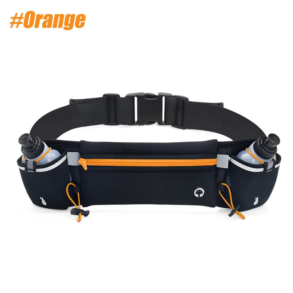 Running Waist Pack with Water Bottles – Adjustable Belt for Phones up to 7 Inches, Hiking and Outdoor Activities