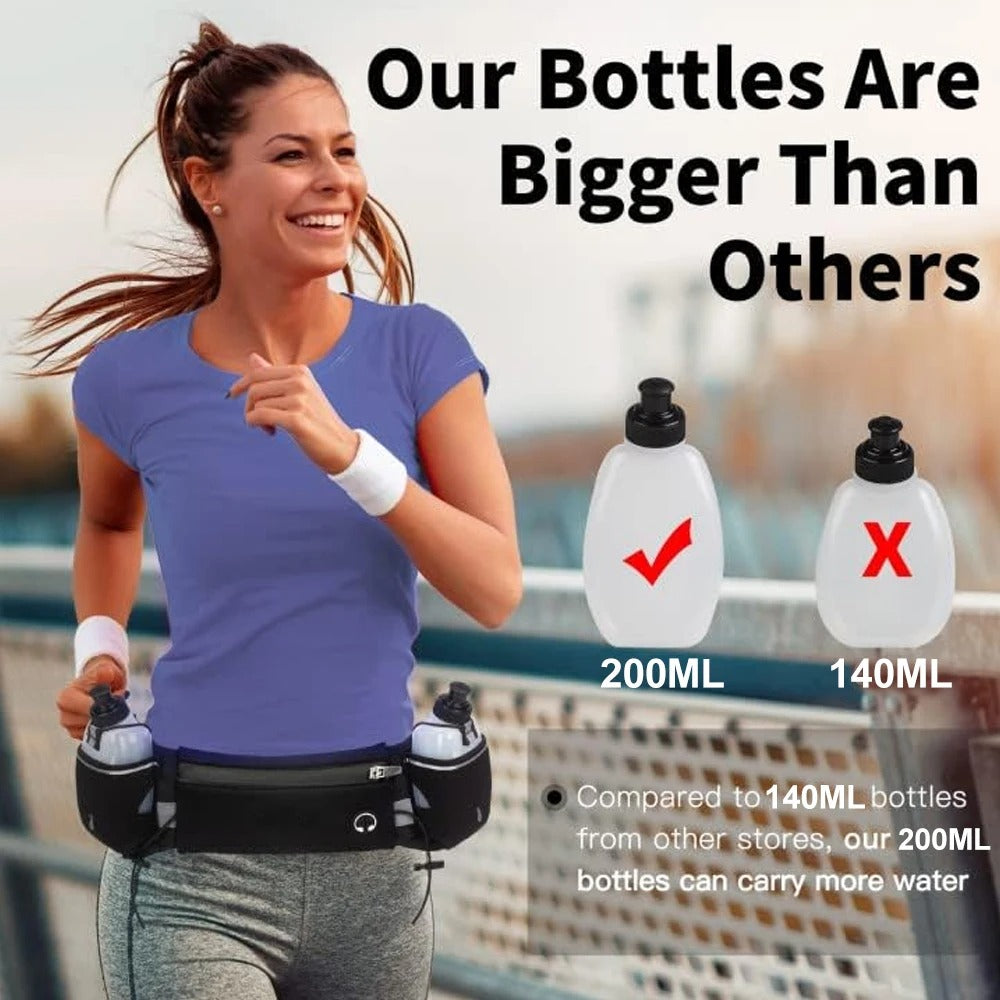 Running Waist Pack with Water Bottles – Adjustable Belt for Phones up to 7 Inches, Hiking and Outdoor Activities