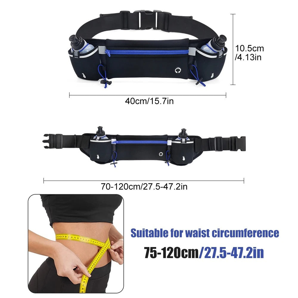 Running Waist Pack with Water Bottles – Adjustable Belt for Phones up to 7 Inches, Hiking and Outdoor Activities