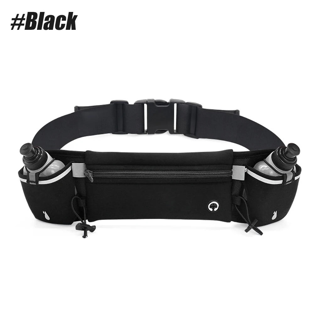Running Waist Pack with Water Bottles – Adjustable Belt for Phones up to 7 Inches, Hiking and Outdoor Activities