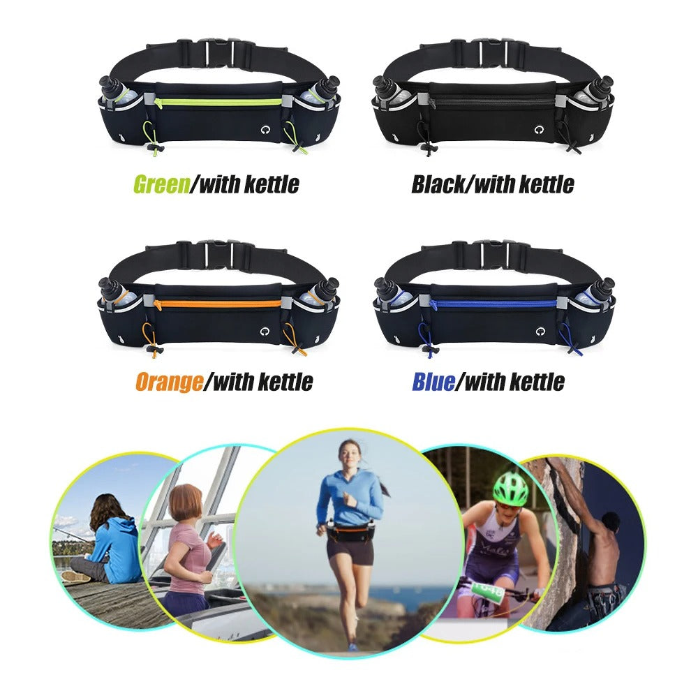Running Waist Pack with Water Bottles – Adjustable Belt for Phones up to 7 Inches, Hiking and Outdoor Activities