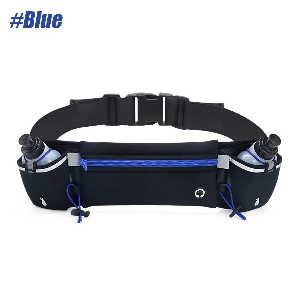Running Waist Pack with Water Bottles – Adjustable Belt for Phones up to 7 Inches, Hiking and Outdoor Activities