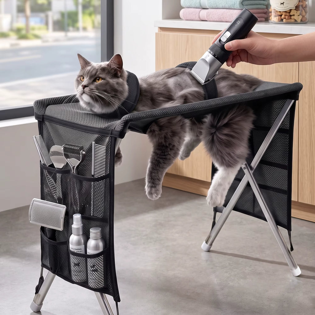 Foldable Pet Grooming Hammock Stand for Cats and Small Dogs – Nail Trimming and Bathing Kit