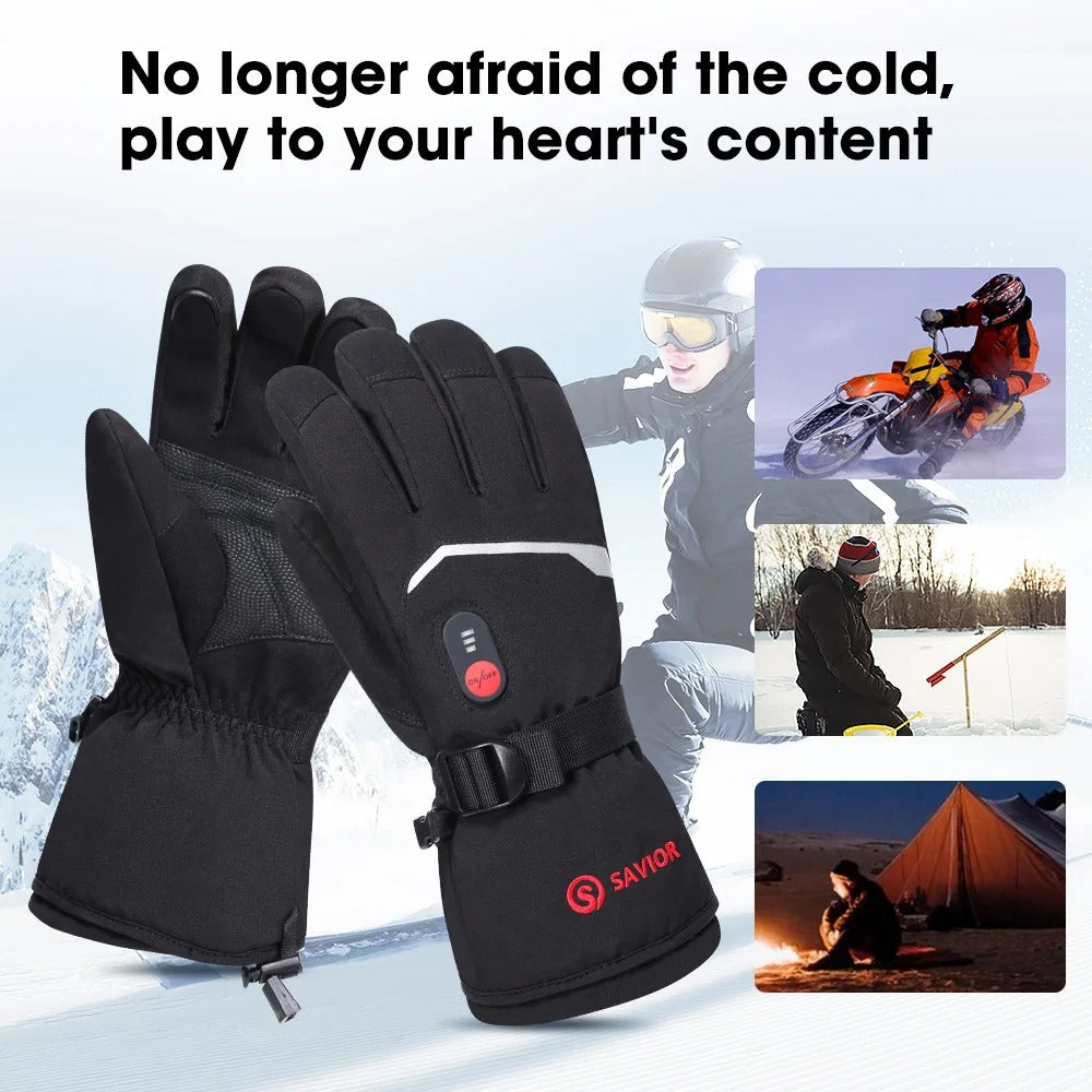 SAVIOR 7.4V Rechargeable Heated Gloves – Waterproof Winter Gloves for Skiing, Cycling and Hiking