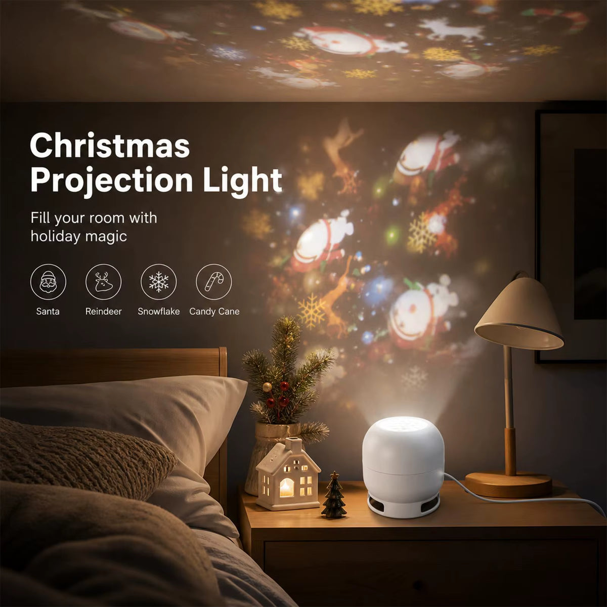 HD LED Christmas Projector Lamp – Rotating Holiday Decoration for Indoor Use