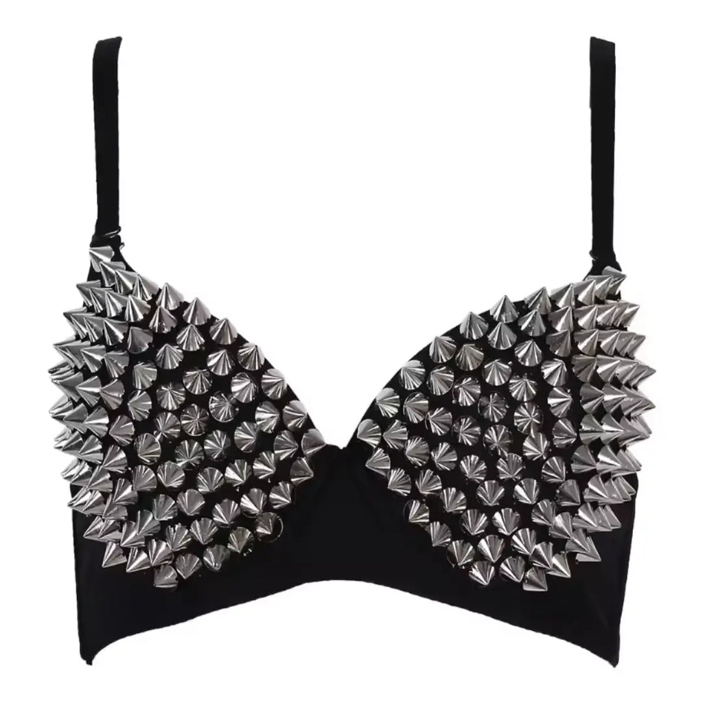 Spiked Bra With Studded Silver Rivet Push Up Bralette Bra